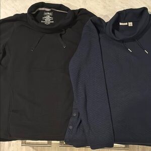 L.L. Bean Cozy Mixed Knit Pullover Blue and Black